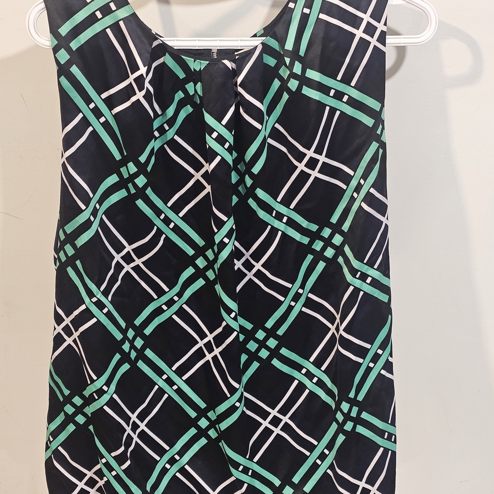 Liz Claiborne Black Sleeveless Top with Green and White Plaid